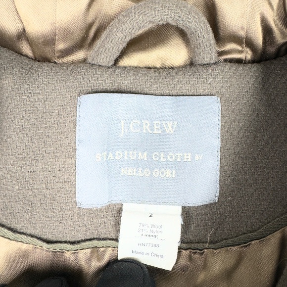 J. Crew Stadium Cloth Dark Olive Hooded Button-Up Coat with Zipper By Nello Gori - Picture 10 of 11
